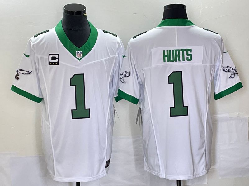 Men Philadelphia Eagles #1 Hurts White Nike Throwback Player Game NFL Jerseys